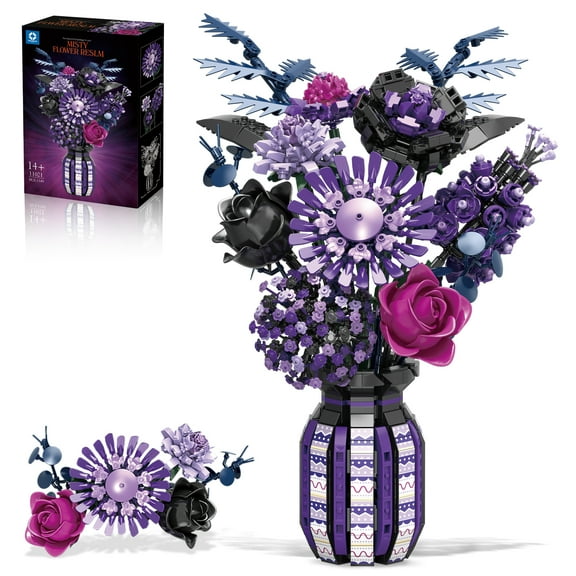 Remocguys Rose Sunflower Bouquet Building Block Sets Compatible with Lego Flowers with Vase for Adult 1549PCS