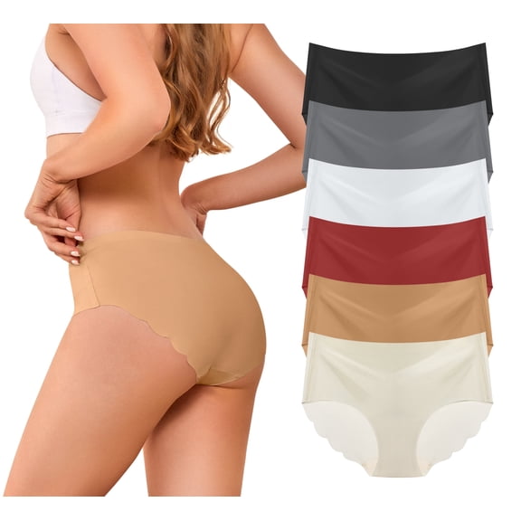 Dawnrole Seamless Underwear for Women No Show Bikini Panties Scalloped Edge Invisible Hipster Briefs S-XL 6 Pack