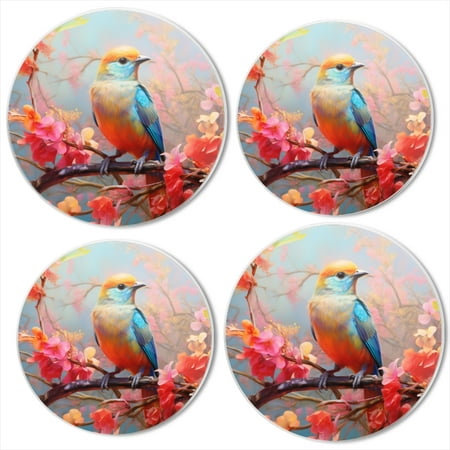 

BaHomeck Electric Stove Burner Covers Set of 4 Round Metal Gas Stove Burner Covers 8 Inch and 10 Inch Kitchen Decor Colorful Bird Sitting On Branch With Vibrant Flowers