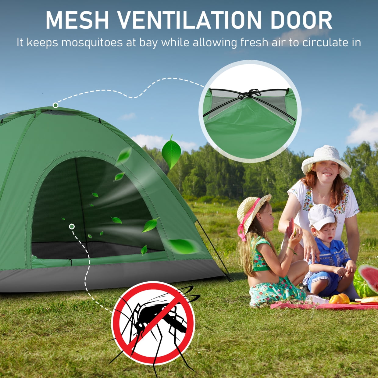 3-4 Person Dome Tents for Camping,Waterproof Camping Tent with Mesh Ventilation Door and Carrying Bag,Easy Set Up,Lightweight Portable Backpacking Tent for Family Camping,Hiking,Traveling,Green