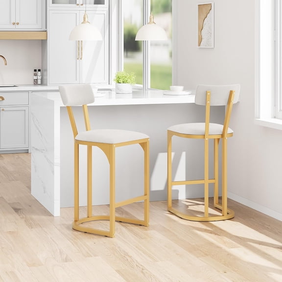Counter Height Bar Stools, 26.4" Seat Height Bar Stools with Armless Design, Modern Pub Chairs with Upholstered Seat and Metal Legs Luxury Island Stools of 2 Comfortable Bar Chairs