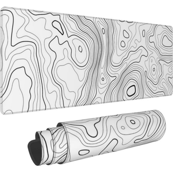 White Topographic Map Large Gaming Mouse Pad, Extended Big Keyboard Mouse Mat, Long Computer Gaming Mousepad for Home Office Work Desk Stitched Eges Non-Slip Base Mouse Pads Mat