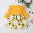 thumbnail image 2 of New Kids Dresses for Girl Sweet Cotton Flying Long Sleeve Bow Button Sunflower Print Dress Baby Girl Clothes 2-10Y, 2 of 5