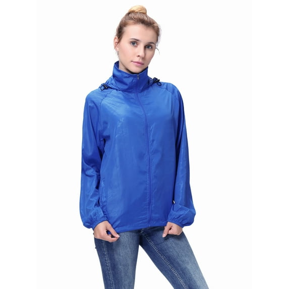 FANNYC Womens/Mens Windbreaker Jacket Quick-Drying Packable Waterproof Raincoat Jacket Zip Hooded Coat Long Sleeve Casual Sports Trench Coats Top,Blue, Black