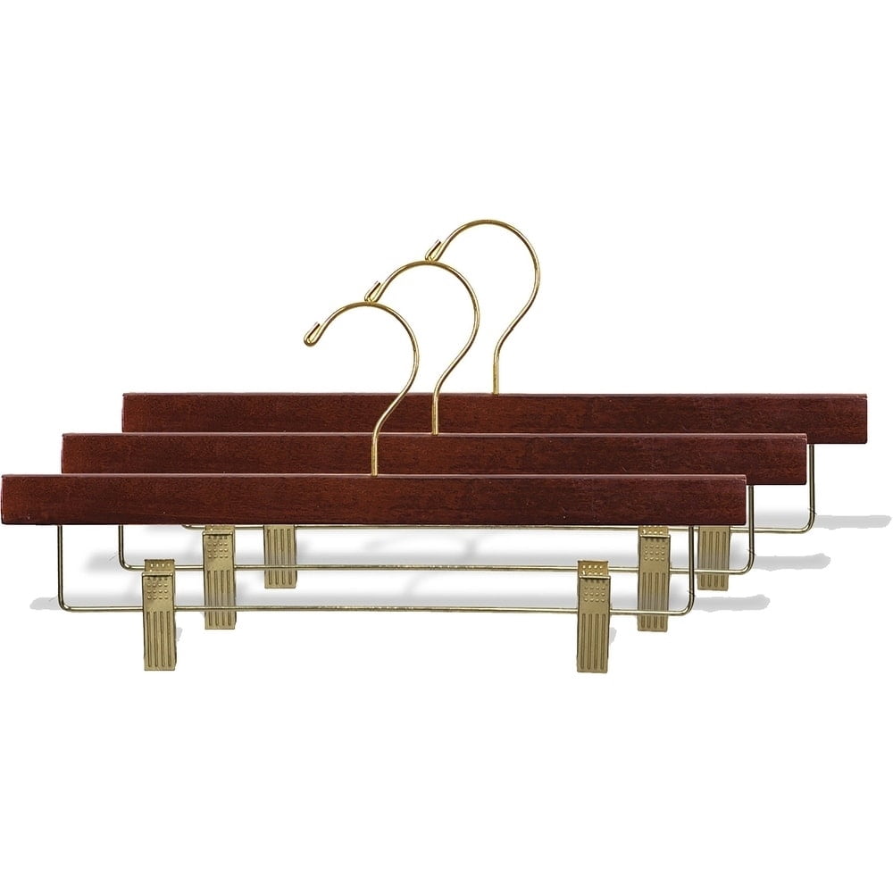 The Great American Hanger Company Wooden Pant Hanger with Walnut Finish and Adjustable Cushion Clips, Flat Wood Bottom Hangers with Brass Swivel Hook