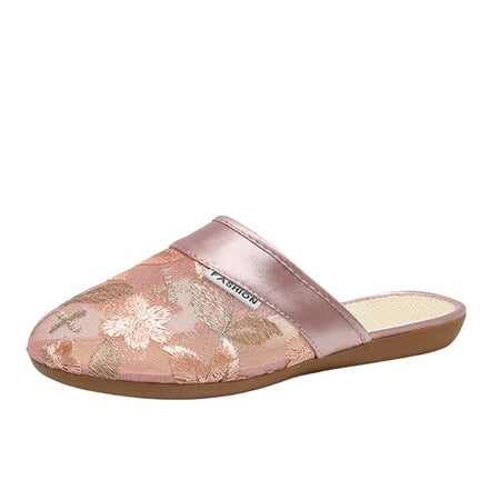 

Ladies Fashion Breathable Mesh Flower Embroidery Flat Bottom Slippers