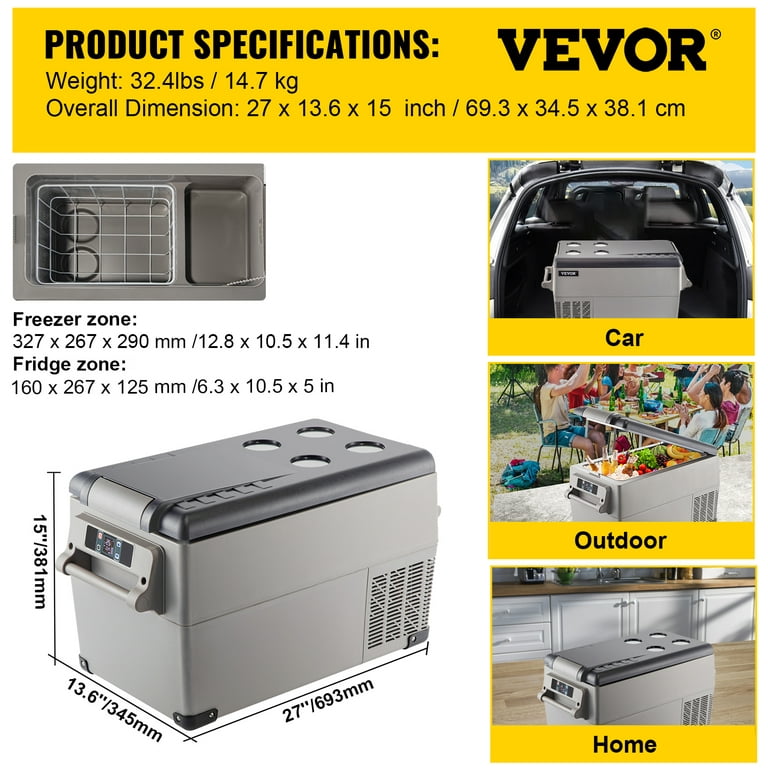 VEVOR Portable Car Refrigerator 42 Qt, 12V Portable Freezer with