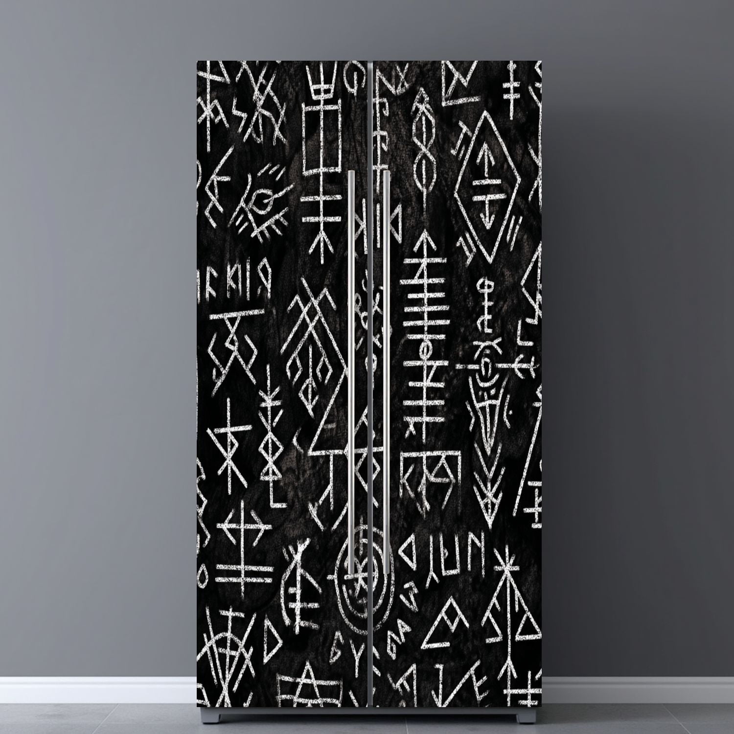 Self Adhesive Vinyl Refrigerator Wrap Set Futhark islandic seamless Magic hand Door Mural Removable Fridge Sticker Peel and Stick&nbsp;Full Door Cover Decal Kitchen Bar Decor