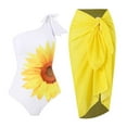 thumbnail image 2 of Jacenvly Women One Piece Swimsuit with Long Skirt Two-Piece Set New Style Sleeveless Contrast Color One Shoulder Neck Surfing Swimwear Skin-Friendly Yellow, 2 of 9