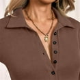 thumbnail image 4 of STICHOU Long Sleeve Polo Shirts for Women Casual Solid Color Deep V Neck Tops Button Down Business Collared T Shirts Trendy Fall Outfits Coffee M, 4 of 6