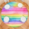 thumbnail image 2 of Colorful Watercolor Stripe Pattern Round Fitted Tablecloth with Elastic Edge,Dining Table Cover Waterproof,Outdoor Round Tablecloth for Camping,Dining,Indoor and Outdoor, 2 of 7