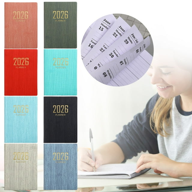 2026 A7 Pocket Daily Planner Notebook in Blackish Green, Compact Organizer with Travel Diary Section, Mini Schedule Book for School Work Personal Planning
