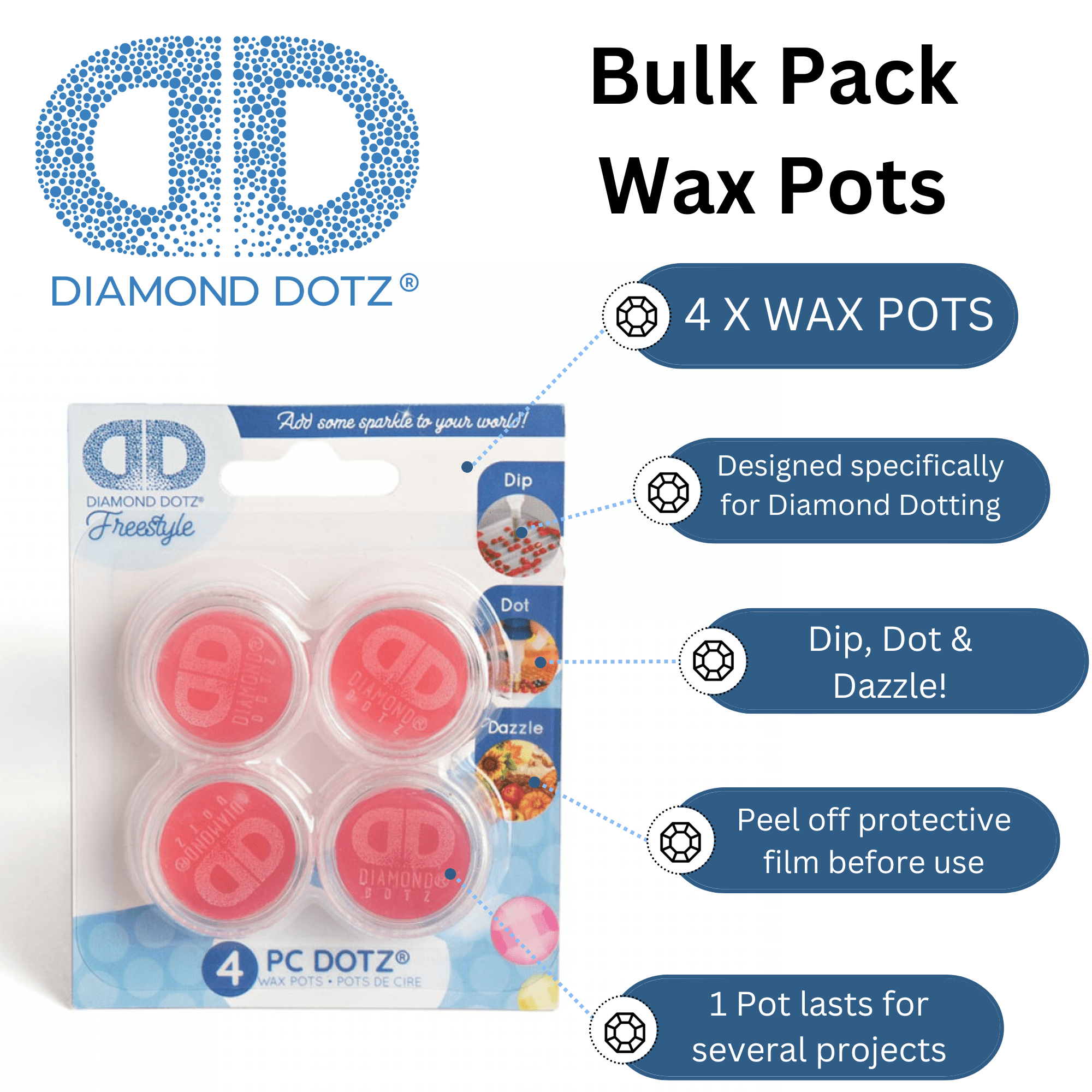 Diamond Dotz Accessories Bulk Pack Wax Pots - Diamond Art Supplies, Painting Wax & Glue, Accessories for Diamond Painting, Craft Kits, and Art Projects