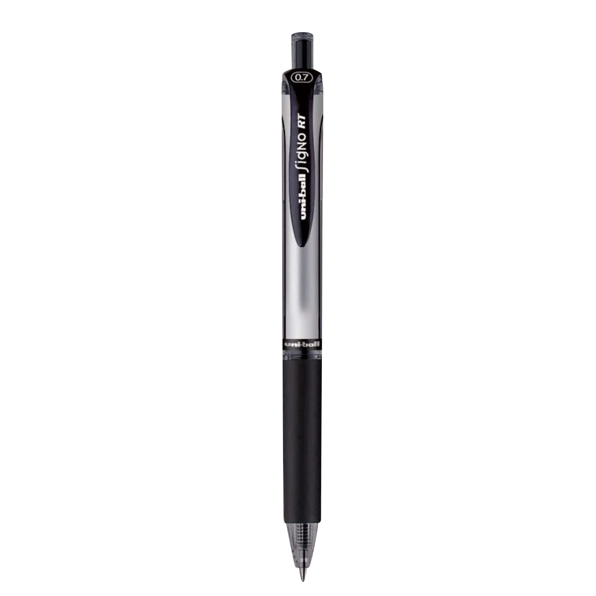 uni-ball® Signo Gel RT™ Retractable Pens, Medium Point, 0.7 mm, Silver Barrel, Black Ink, Pack Of 12 Pens