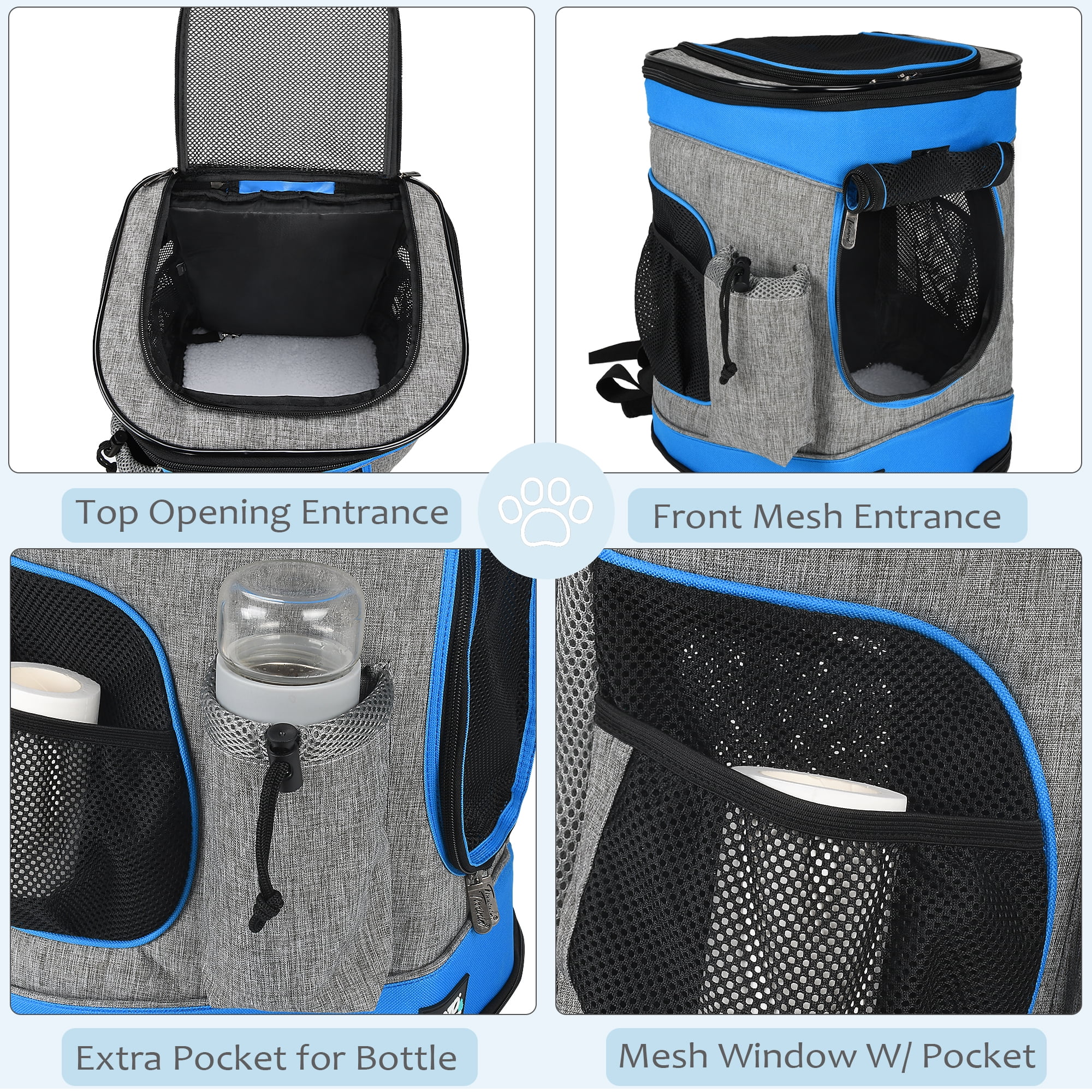 Tirrinia Pet Carrier Backpack for Dogs and Cats up to 15 LBS Comfort Dog Cat Carrier Travel Bag Breathable for Hiking, Walking, Cycling & Outdoor Use 16"H x13.2"L x12"W Blue
