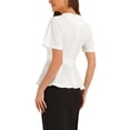 thumbnail image 3 of INSPIRE CHIC Women's Peplum Blouse Round Neck Bell Sleeve Belted Waist Office Blouse S White, 3 of 6