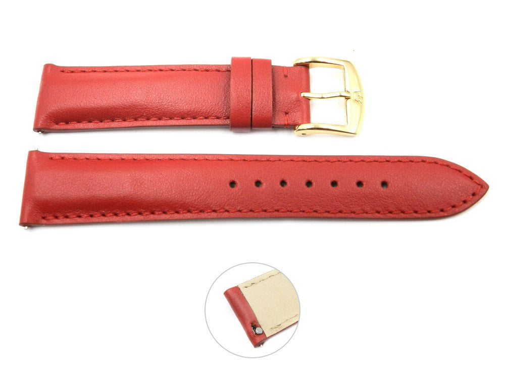 Quick Release 18mm Red Leather Smooth Watch Band Interchangeable