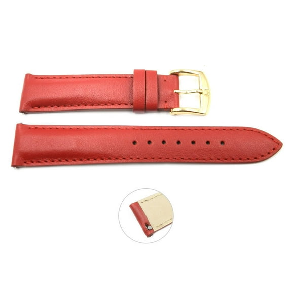 Quick Release 16mm Red Leather Smooth Watch Band - Interchangeable Womens Watch Straps