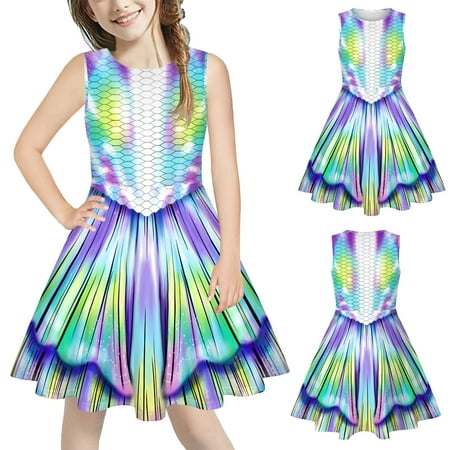 

Hunpta Girls Summer Round Neck Loose Sleeveless Print Holiday Cute A-Line Dress