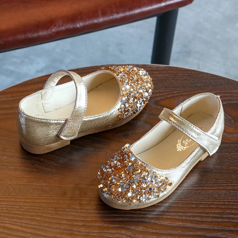 Toddler Little Girl Dress Shoes Mary Jane Party Sandals Kids Toddler Infant Baby Girls Crystal Leather Single Shoes Party Princess Shoes Gold 2-3 Years