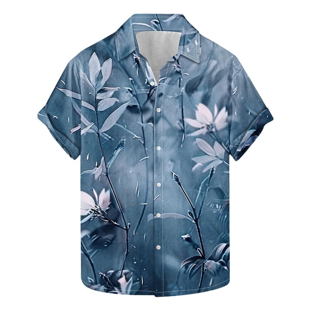 Camisas de Verano de los Hombres Impresas Manga Corta Solapa Superior, Diseño de Camuflaje Poliéster Spandex para la Fiesta de Verano de Primavera Y Casual