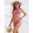 thumbnail image 4 of DARING DIVA Women's Halter Ribbed Lace Up Bikini Sets X-Small Roes Red, 4 of 6