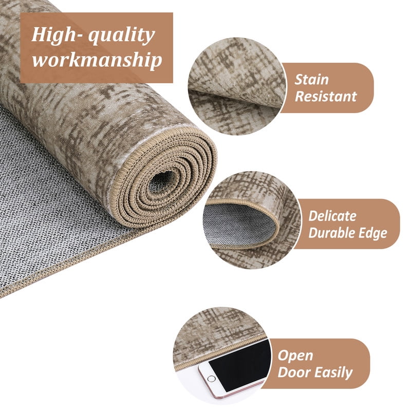 Washable Rug 10x13 for Living Room Modern Abstract Area Rug Non-Slip Large Contemporary Bedroom Carpet Aesthetic Accent Floor Carpet Foldable Solid Carpet for Home, Brown
