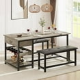 thumbnail image 2 of Dining Table Set for 4, Retro Dining Table Set with 2 Upholstered Benches, Storage Drawers & Wine Rack for Apartment, Small Space, 2 of 7