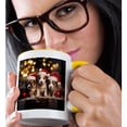 thumbnail image 2 of 3drose, Photograph of Three Cute Puppies Wearing Christmas Hats in the Snow., 11oz Two-tone Yellow Mug, 2 of 6