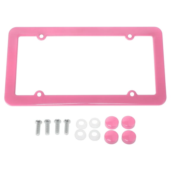 License Plate Frame Stainless Steel Car License Plate Frame Bracket with Screws Caps 4 Hole Pink Round Hole Wide Frame