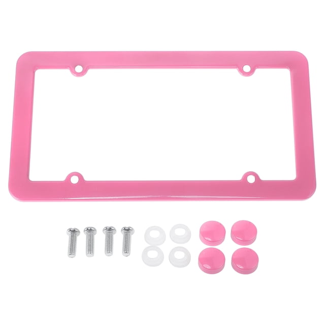 Marco de Placa de Matrícula de Acero Inoxidable con Tornillos y Tapas de 4 Orificios Rosa Marco Ancho