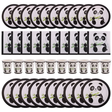 CCOCC 1 Set of Adorable Panda Disposable Paper Plates Napkins Cups Birthday Supply