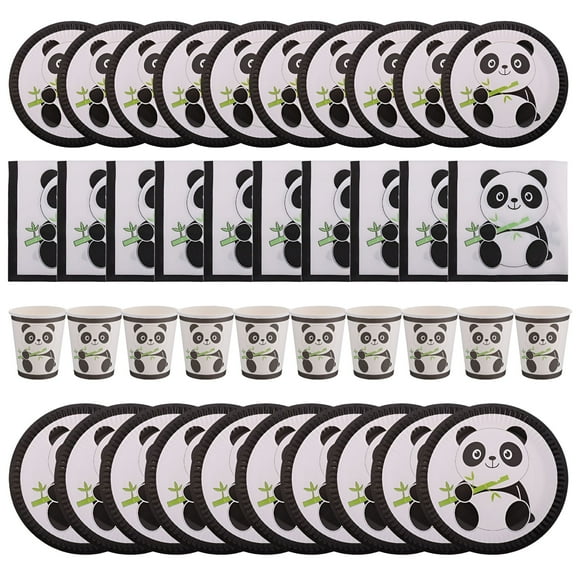 CCOCC 1 Set of Adorable Panda Disposable Paper Plates Napkins Cups Birthday Supply