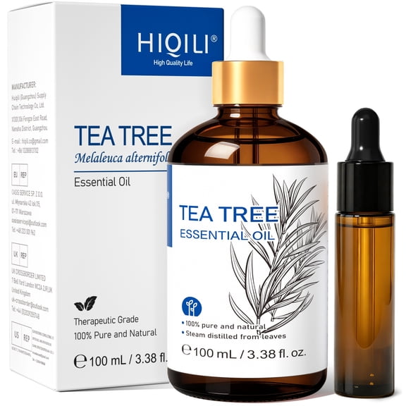 HIQILI Tea Tree Essential Oil, 100% Pure Natural, 100mL for Hair Scalp Nail Care Massage