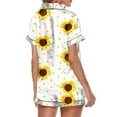 thumbnail image 5 of Aueoeo Women Nightwear Short Sleeve Shirt And Shorts Pajama Set Sunflower Printed Laple Collar Sleepwear Yellow L, 5 of 5