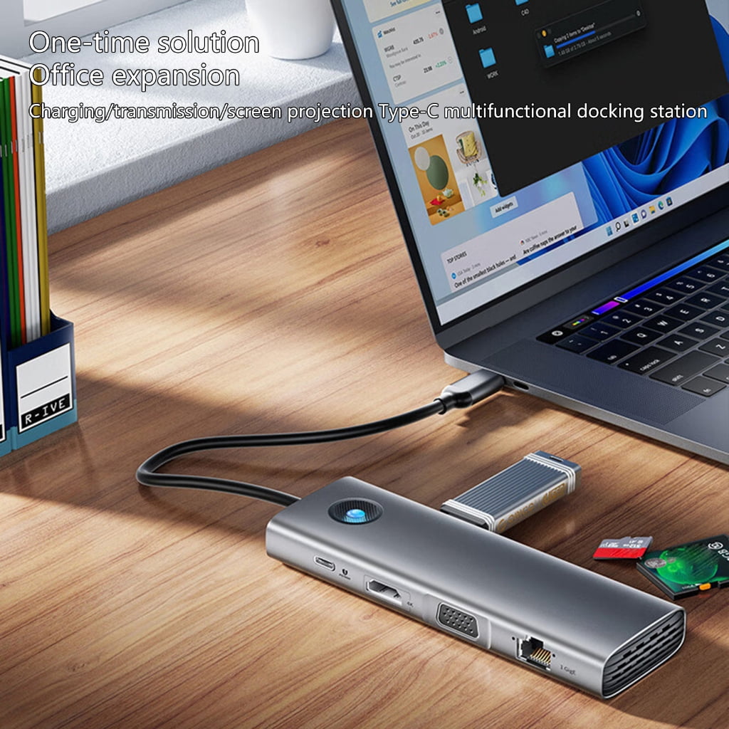 WINDLAND USB C Docking Station 5Gbps 4K30Hz Video USB 3.0 Adapter HUB RJ45 PD100W Fast