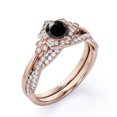 thumbnail image 4 of JeenMata Flower Halo Bezel 1.5 Carat Round Cut Lab Grown Black Diamond and Moissanite Infinity Twisted Band Wedding Ring Set in 18K Rose Gold Plating over Silver, 4 of 7