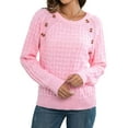 thumbnail image 2 of Women’S Casual Knitted Pullover Sweaters Long Sleeve Crew Neck Jumper Tops Pink S, 2 of 9