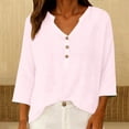 thumbnail image 3 of MVRLSH Womens Tops Shirts Blouse Casual 3/4 Sleeve V Neck Button Solid Plus Size Breathable Summer Top Loose Fit Linen Blouses Pink - XXXXXL, 3 of 7