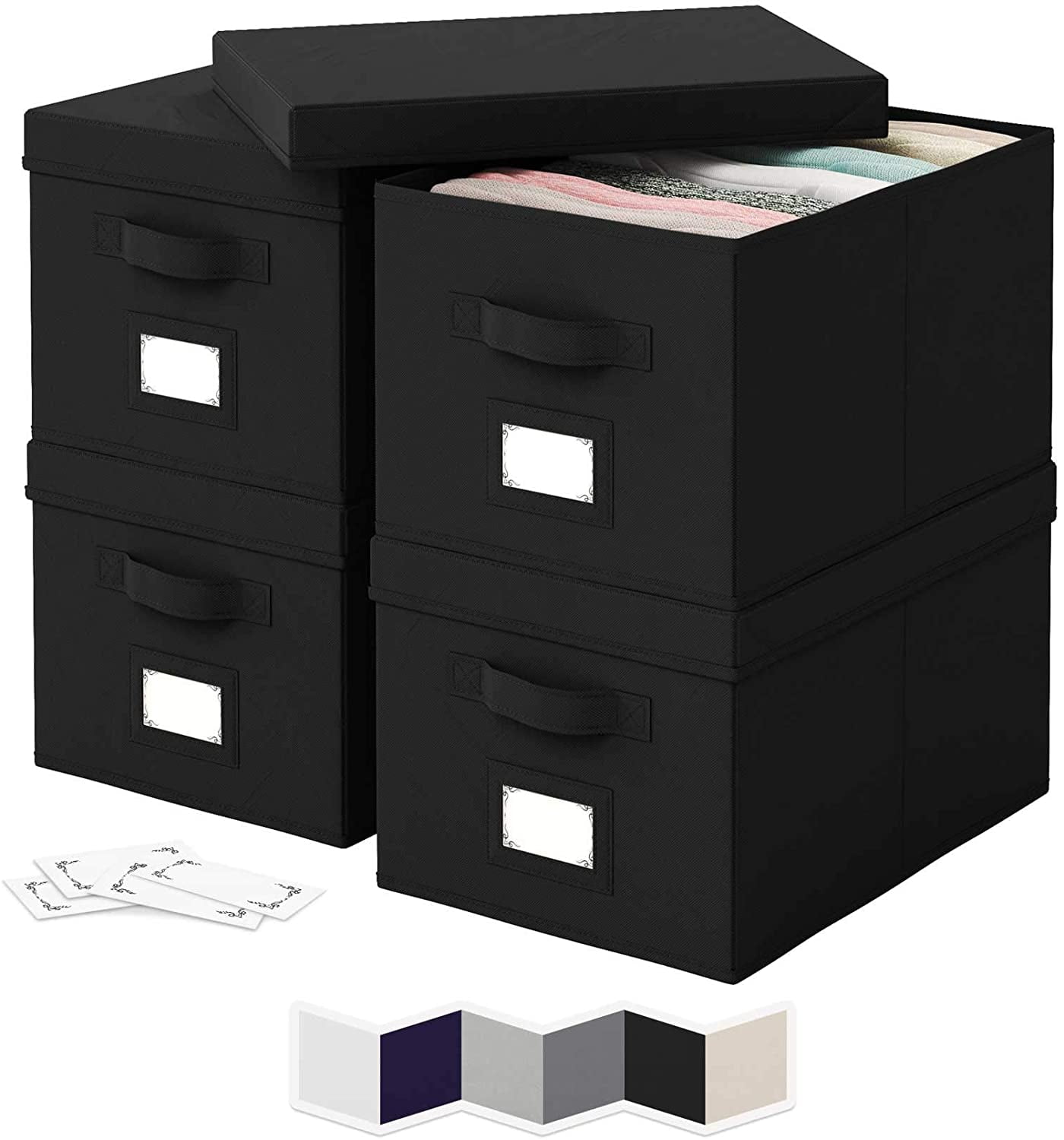 Storage Bins With Lids and Labels (Set of 4) - Heavy-Duty Empty Fabric Storage Organizers with Removable Lids & Dual Han