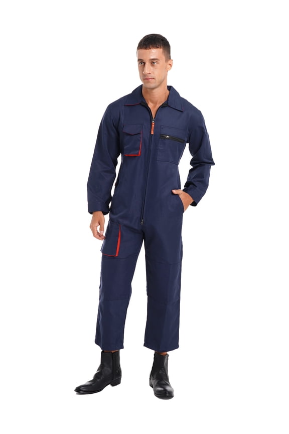 Men's Dustproof Coveralls Long Sleeve WorkWear Suit Mechanic Work Jumpsuit Navy Blue S