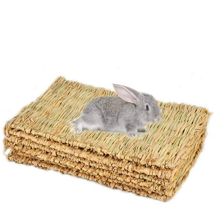 Grass Mat Woven Bed Mat for Small Animal Bunny Bedding Nest Chew Toy Bed Play Toy for Guinea Pig Parrot Rabbit Bunny Hamster Rat(Pack of 3) (5 Grass mats) 3 grass