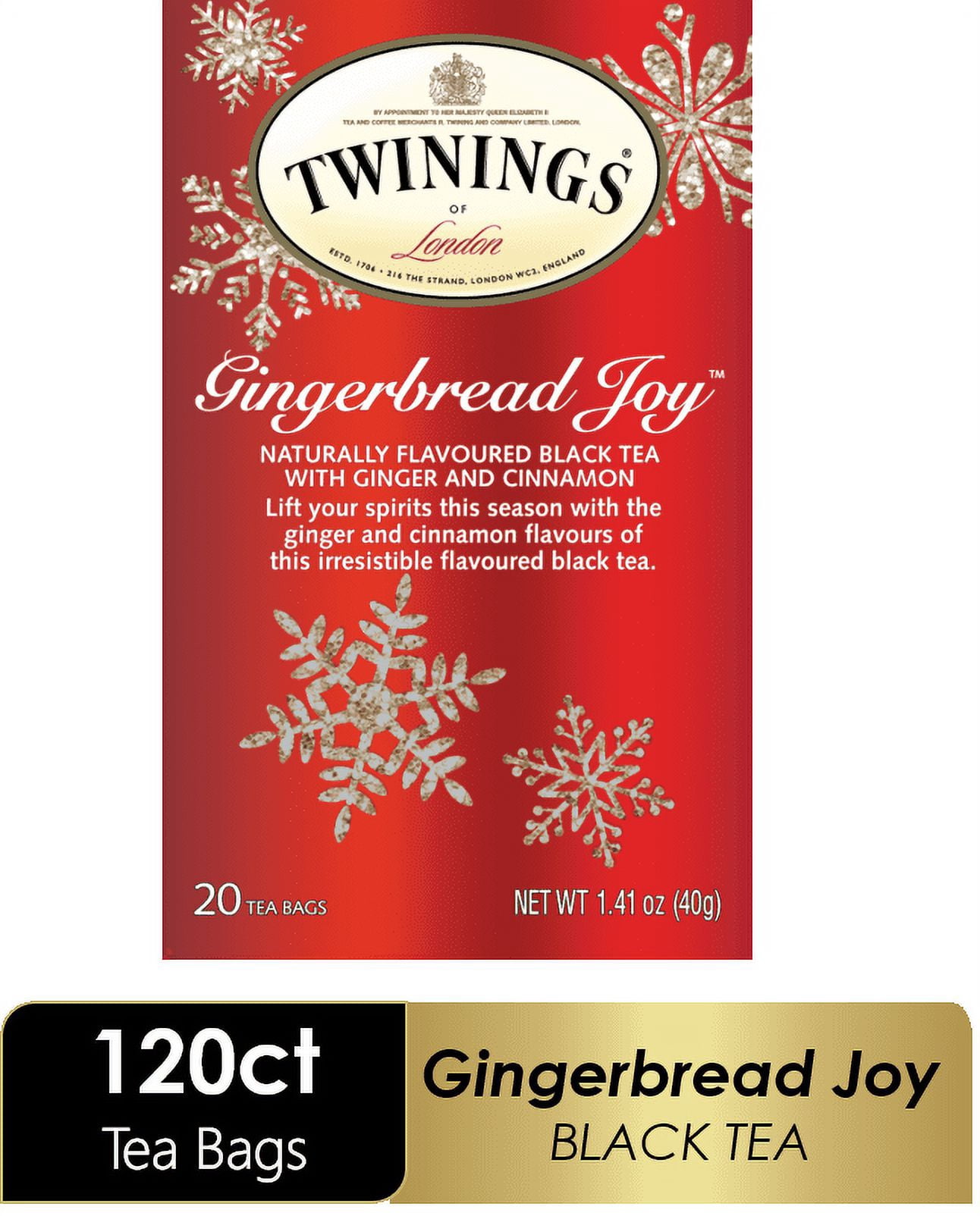 Twinings Gingerbread Joy Ginger and Cinnamon Black Tea Bags, (6) 20 Count Boxes (120 Ct.)