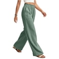 thumbnail image 5 of Levmjia Women Wide Leg Pants High Waisted Solid Color Casual Lounge Pants with Pockets Elastic Waist Flowy Straight Leg Trousers, 5 of 7