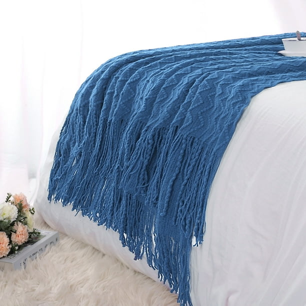 Soft Acrylic Decorative Throw Blanket with Fringe for Couch Bed Sofa 50