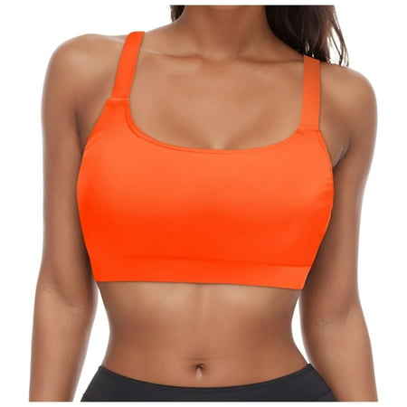 Huesdet Women Halter Bikini Top Push Up Bathing Suit Top V Neck Full Coverage Swimsuit Top Only[Orange S]