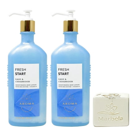 Bath & Body Works Aromatherapy Fresh Start Sage & Cedarwood - 2 Pack Of Body Lotion with a Natural Oats Soap.