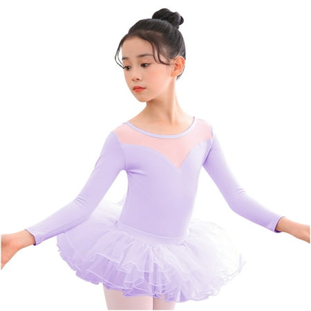 

Baby Girls Fashion Dance Clothes Summer Long Sleeve Training Clothes Ballet One-Piece Performance Clothes Skirt Set