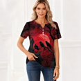 thumbnail image 5 of Domuza Womens Halloween Shirts Casual V Neck Short Sleeve Holiday Henley T Shirts Fall Funny Horror Graphics Vintage Button Up Blouse-H 2XL, 5 of 6