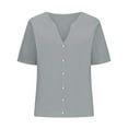 thumbnail image 4 of Bovemsi Women's Fashionable Casual V Neck Short Sleeved Cotton and Linen Top Shirt, Gray Women's Summer Shirts, 3XL, 4 of 5